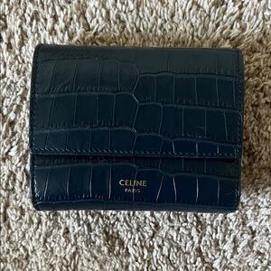 Celine Navy Croc Embossed Wallet
